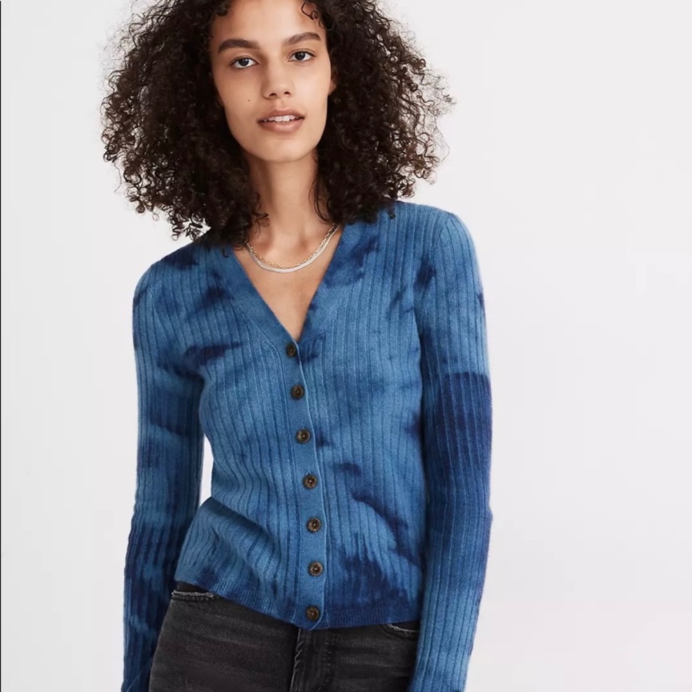 Tie-Dye Cashmere Ribbed Slim Cardigan Sweater